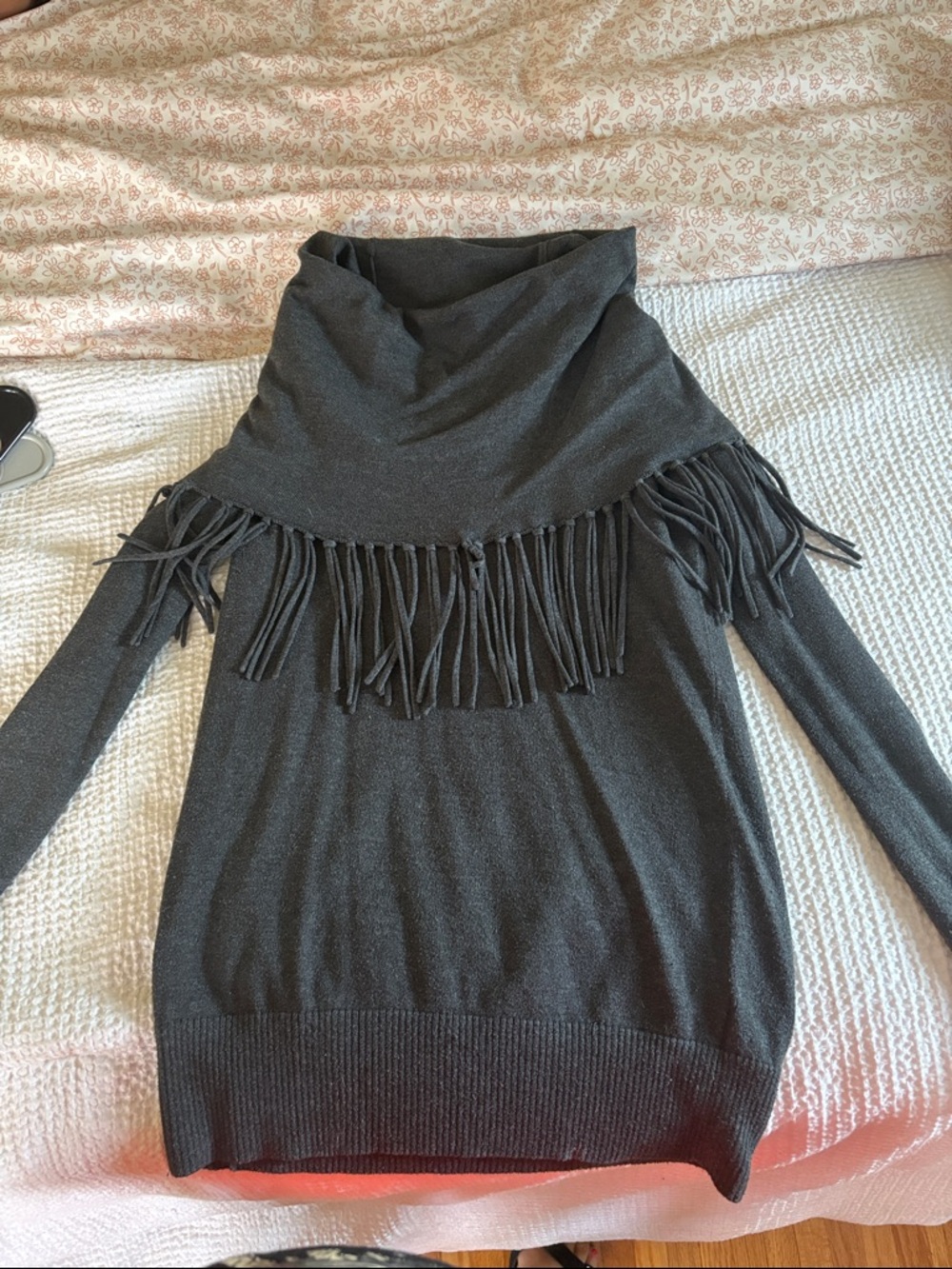 Michael Kors Charcoal Fringe Cowl Neck Sweater